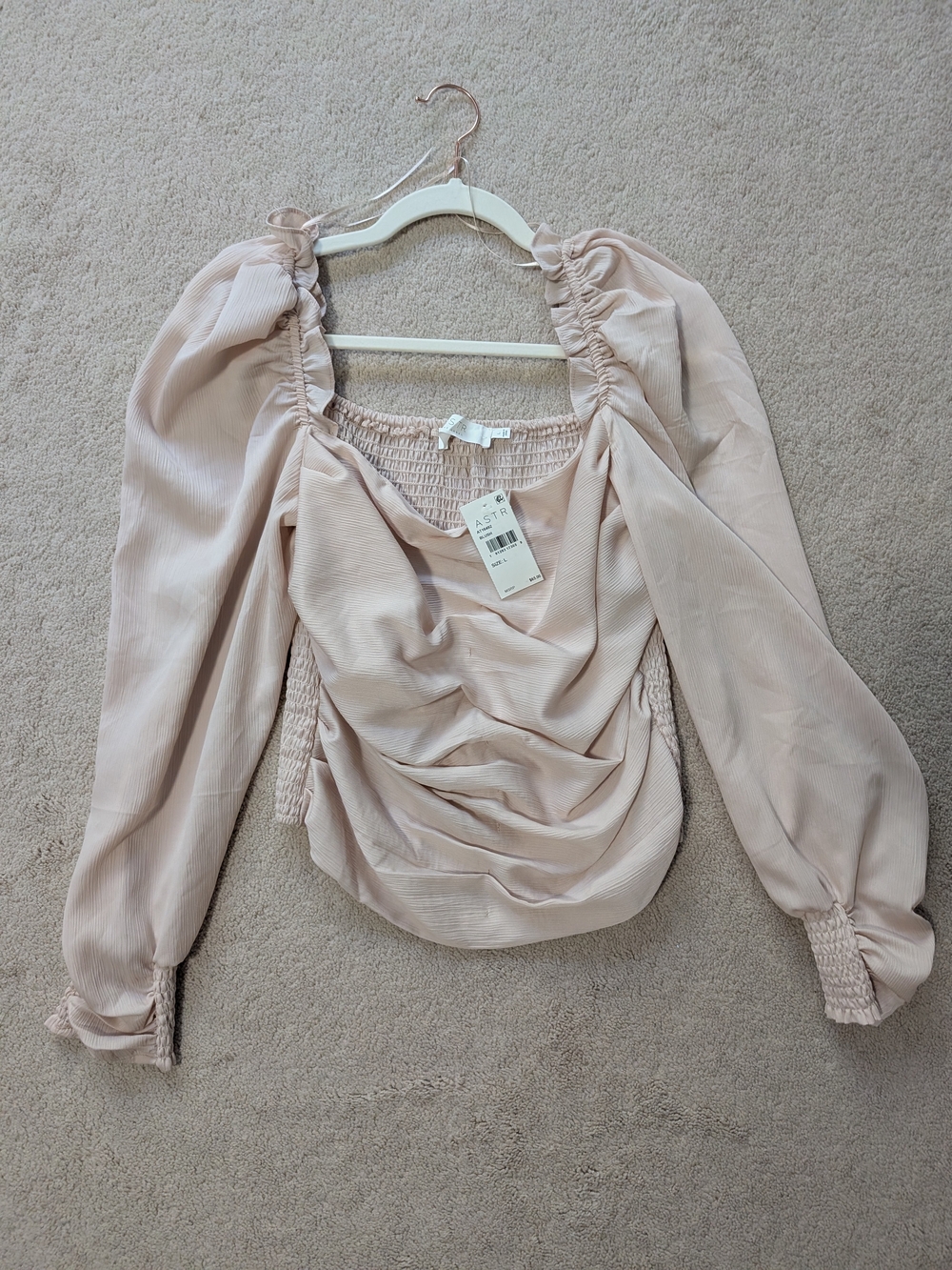 Astr Blush Pink Ruched Peasant Blouse